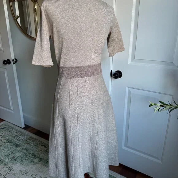 Boden Milano Shimmer Shimmer Knit Dress Beige quarter sleeves US 6L - Picture 4 of 8